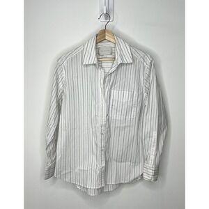 Brochu Walker Essential Oxford Shirt Womens Small White Black Pinstripes JCP388
